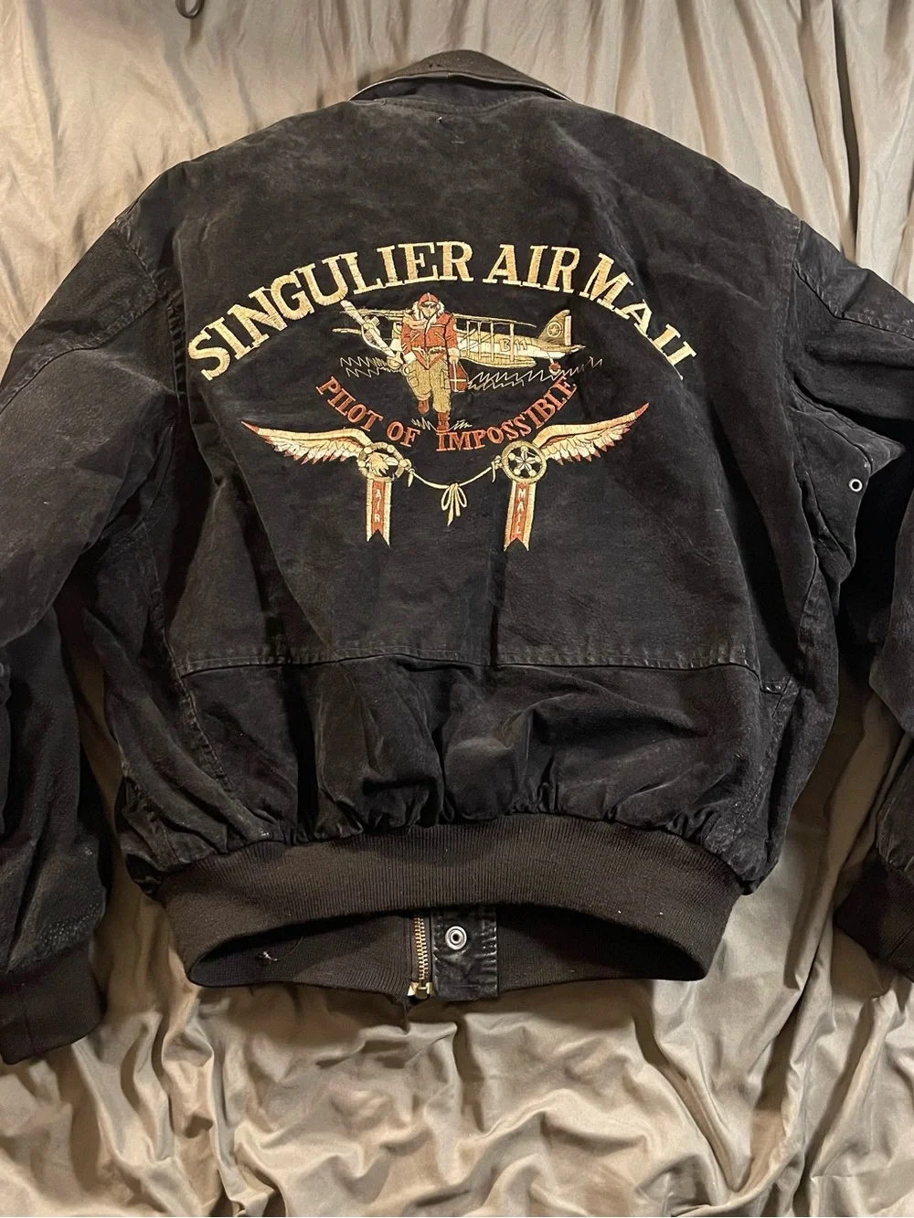 Singulier Air Mail All Over The World Rare Vintage Sz. Large Leather Jacket